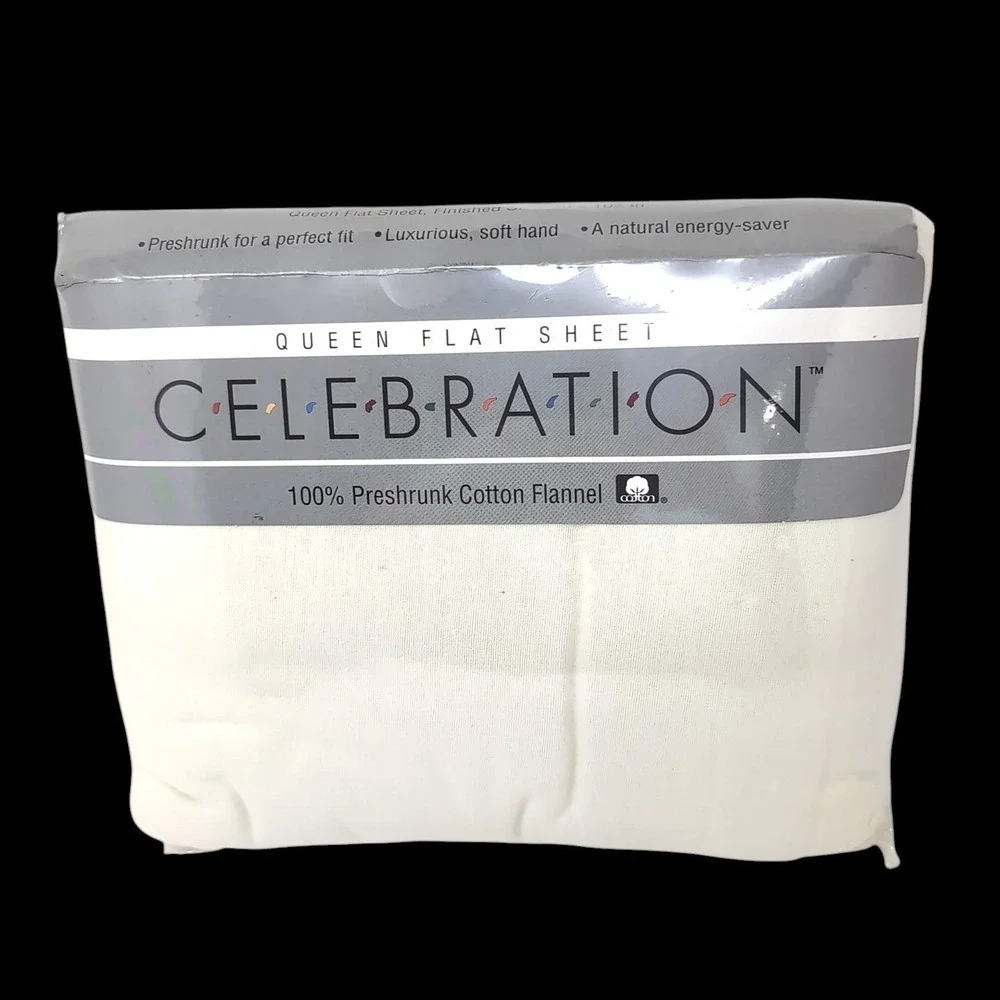 VTG Mervyns Celebration Flannel Flat Sheet Queen Size Solid Ecru NEW NOS USA‎